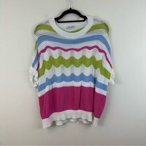 Mod Boutique Colorful Striped Knit Sweater Short Sleeve Vest One Size Ruffle